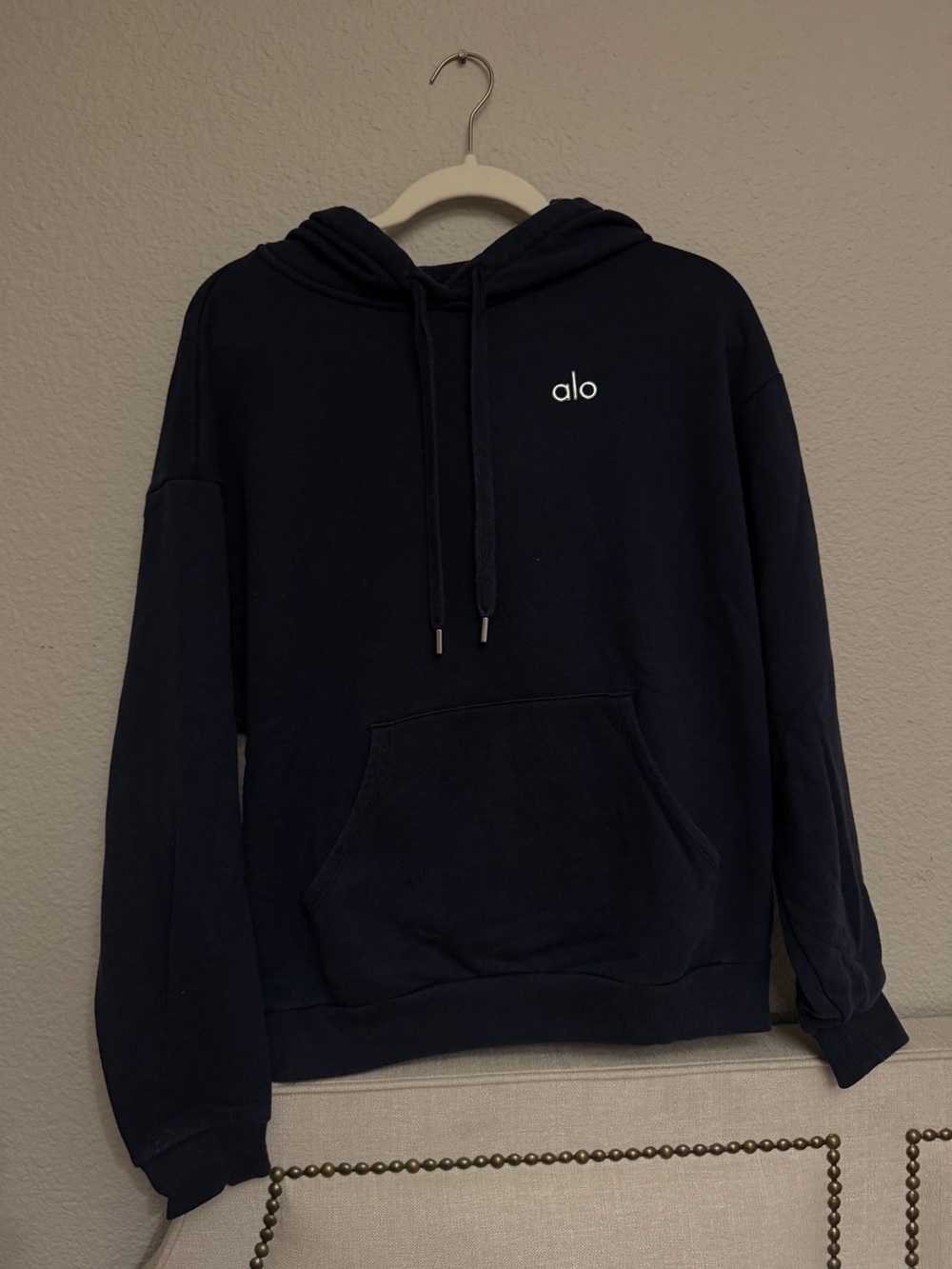 Alo Yoga Accolade Hoodie True Navy Pullover Sweatshirt Size XS